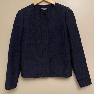 Vince Navy Wool Snap Button Front Pocket Jacket Size 6 Academia Quiet Luxury